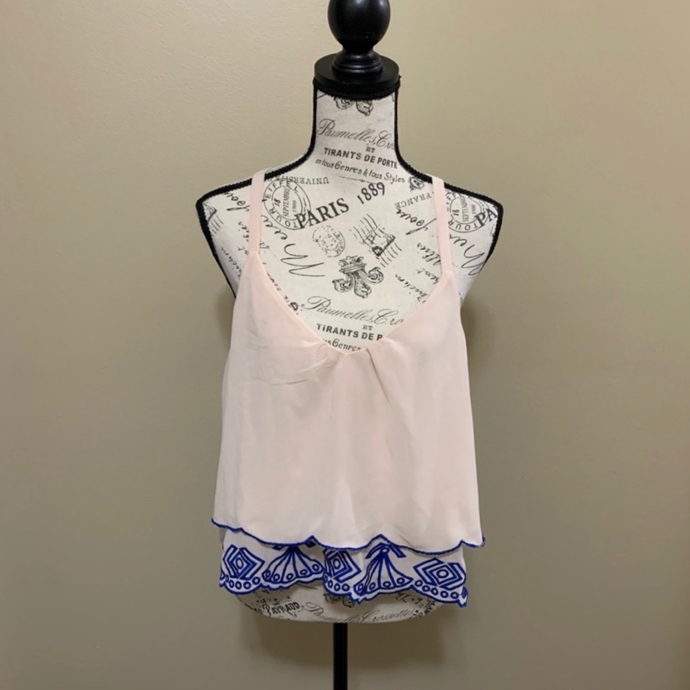 Papaya Pink & Blue Detail Tank Top Large